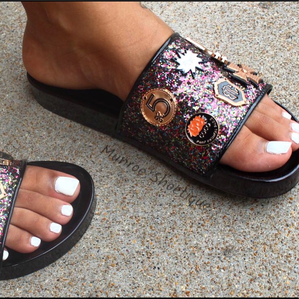 Black Mermaid Glitter Pin Embellishments Slides